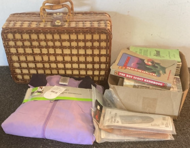 Wicker picnic set build own leather knife pouches, and books