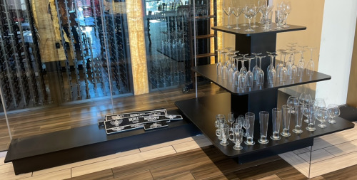 3-Tier Display Shelf W/ Assorted Shaped Drinking Glasses & Rubber Patron Flaps