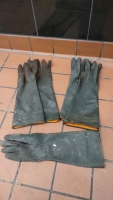 (11) Red Sanitizer/ Disinfectant Buckets, (1) Pair of Black Crocks, (2) pairs of Black Rubber Gloves w/ an extra glove & (1) Hand Scrubber - 3