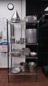 5'1"x3'x2' 4-Teir Metal Shelf, Big 1&frac12;' Pot, (2) 1' Pans, (2) Cone Strainers & More