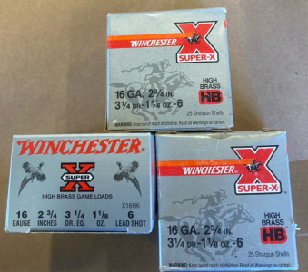 (3) 25 Rounds of Winchester Super X 16 Gauge 2 3/4&rdquo; High Brass 6 Lead Shot