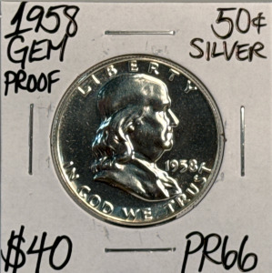 1958 PR 66 Gem Proof Silver Franklin Half Dollar