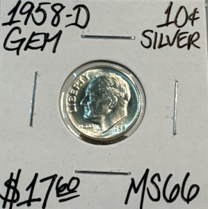 1958-D MS 66 Gem Silver Roosevelt Dime