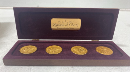 (1) Symbols Of Liberty Coin Set .999 Pure Silver Gold Plated Congressional Edition 5 Ounces