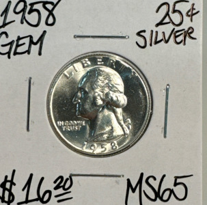 1958 MS 65 Gem Silver Washington Quarter