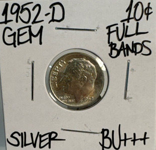 1952-D Gem BU+++ Full Bands Silver Roosevelt Dime