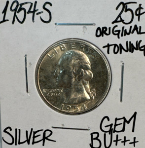 1954-S Gem BU+++ Original Toning Silver Washington Quarter