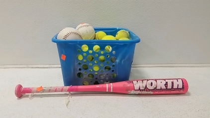 Tennis/Softballs with Pink Bat