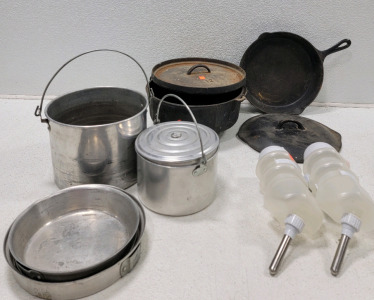 (2) Cast Iron Pans & Set Of Stainless Steel All In One Camping