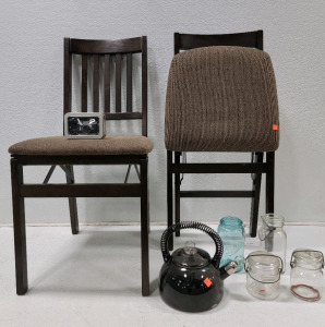(2) Fold Up Dining Chairs, Mini Digital Camera & Canning Jars