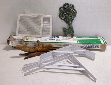 (7) Shelf Brackets, Piece of Drift Wood Display Decor, (1) Performance Utility Light & More