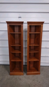 (2) 17"x11"x5'6" Standing Corner Book Shelves (Brown)