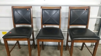 (3) Wood and Leather chairs