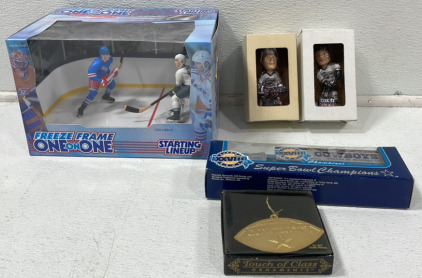 Freeze Frame 1 On 1 Starting Lineup Figure, (2) Hockey Player Figures, Dallas Cowboys Semi Truck & Ornament