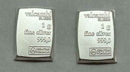 (2) 1g Fine Silver 999,0 Valcambi Suisse Bars