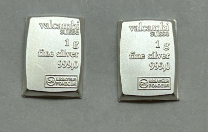(2) 1g Fine Silver 999,0 Valcambi Suisse Bars