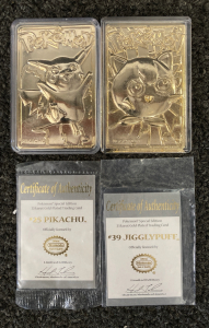 (2) Gold Plated Pok&eacute;mon Cards And Certificates Of Authenticity