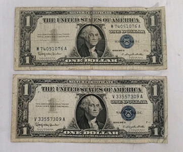 (2) 1957 B Silver Certificate Dollar Bills