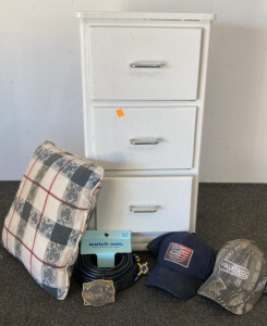 White Cabinet includes cable, hats, & a delt Buckle