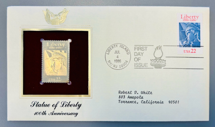 24kt Gold Statue of Liberty 100th Anniversary Stamp First Day of Issue