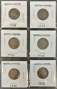 (6) 1920-30 Buffalo Nickels