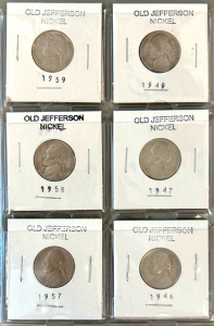 (6) 1946-59 Jefferson Nickels