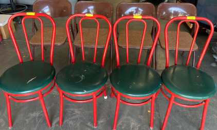 4 Red Chairs, & 4 Foldable Chairs