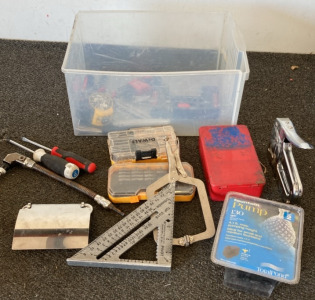 Tub of Tool Bits and A Fountain Pump