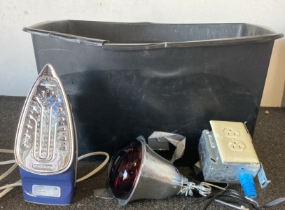 Tub with outlet, heat lamp, & Clothes Iron