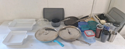 (2) Mason, Baking Dishes, Assorted Frying Pans & More