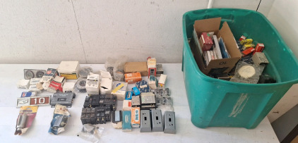 Bin Of Assorted Household Electric Hardware & More