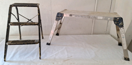 (1) Folding Aluminum Bench & (1) Metal Stepstool