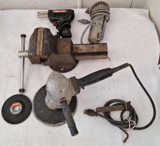 (1) 7" Rockwell Disk Grinder, (1) Top Half Of Bench Vice & More