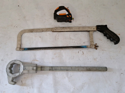 (1) Fire Hydrant Wrench, (1) Adjustable Hacksaw & (1) Tape Measure