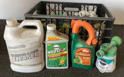 Bin of Lawn Chemicals & Sprayers