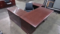 (3) Piece Redish Brown Wooden Desk w/ (1) Black Swivel Chair