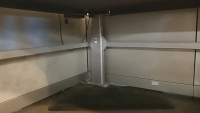 5'10"x4'9"x4'3" to 2'2" Office Desk w/ Black Swiveling Office Chair, Extended Gray Filing Cabinet. - 2