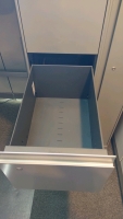 5'10"x4'9"x4'3" to 2'2" Office Desk w/ Black Swiveling Office Chair, Extended Gray Filing Cabinet & Allsop Paper Rack - 9