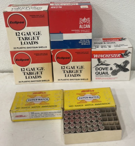 (125) Rnds 12 Guage Target Loads & Dove+Quail, & (85) Rnds Western 38 Spec