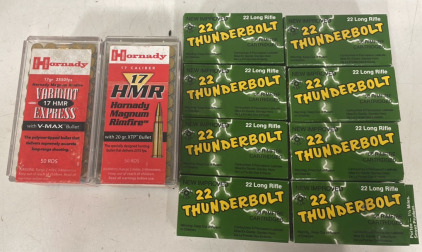 (400) Rnds 22 Thunderbolt .22 Long Rifle Bullets & (100) Rnds .17 Cal 17 HMR Hornady Bullets