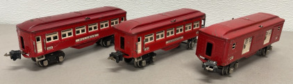 (3) Lionel Train Corp. Passenger Red And White (1933-1942) Car Set