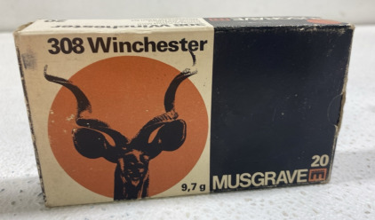 (1) 9,7 g 308 Winchester Mustgrave 20 Ammunition Cartridge