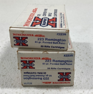 (3) Boxes of Winchester Super X 223 Remington 55 gr. Pointed Soft Point 20 Rifle Cartridges