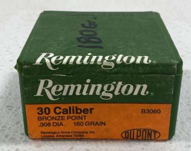 (1) Remington 30 Caliber Bronze Point .308 DIA 180 Grain Bullets