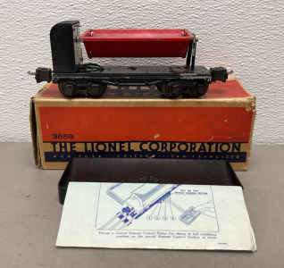 Lionel Train Corp. Remote Control Dump Car #3659 W/ Tray, Instructions, And Box 1939-1942