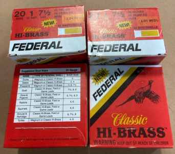 (100) Shells of 20 Guage Federal 2 3/4” High Brass 7 1/2 Lead Shot