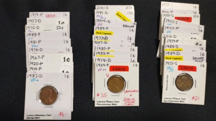 (30) Assorted Pennies Nickels Dimes Quarters from 1919 to 2017