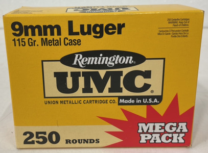 (250) Rnds 9MM Luger 115 Gr. Center Fire Cartridges