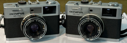 (2) Vintage Olympus 35 RC Film Cameras w/ (2) Cases & (1) Lens Cover