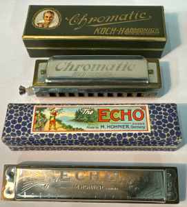 Vintage Koch “Chromatic” Harmony w/ Original Box & Vintage M. Hohner “The Echo” Harmonica w/ Original Box